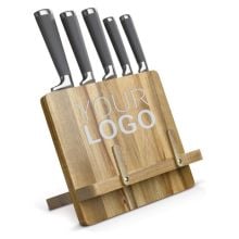 Kochbuchständer mit 5 Messern in holz Kochbuchständer mit 5 Messern in holz