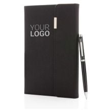 Swiss Peak Deluxe A5 Notizbuch mit Stift in schwarz