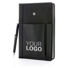 Notizbuch und Stift in schwarz