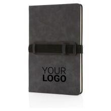 Deluxe Hardcover PU Notizbuch mit Handy- und Stiftehalter in grau