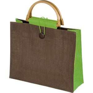 Jutetasche mit Bambusgriffen in grün