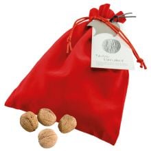 Nuss-Säckchen mit Nussbreaker, ca. 100 g Walnüssen/ Edelstahl-Nussbreaker/ Anhängekärtchen