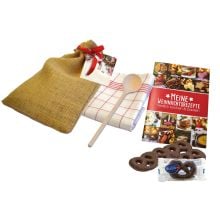 Weihnachtliche Genüsse, Backbuch Weihnachtsrezepte/ Geschirrtuch/ Rührlöffel/ 5 Lebkuchen-Brezeln (je 11 g)