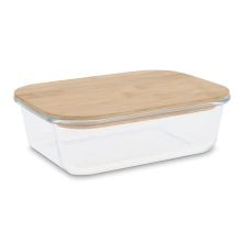 Lunchbox aus Glas mit Bambusdeckel in transparent