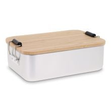 Lunchbox aus Aluminium mit Bambusdeckel in silber