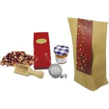 Weihnachtstüte, ca. 50 g Weihnachts-Früchtetee/ Teeball/ 30 g Honig/ kleine Holzschaufel 7 cm